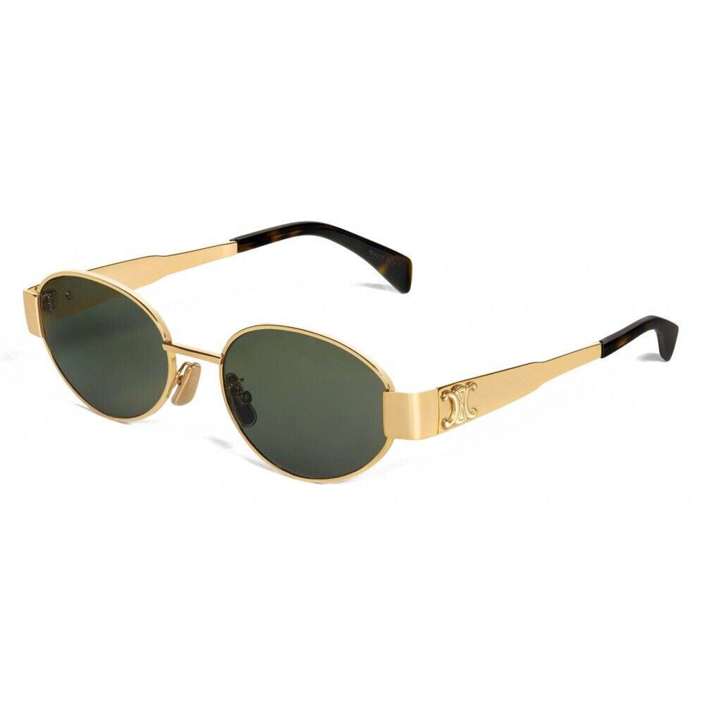 Celine CL40235U 30N Triomphe Metal Oval Sunglasses Gold Green Lens AUTHENTIC - Picture 2 of 7